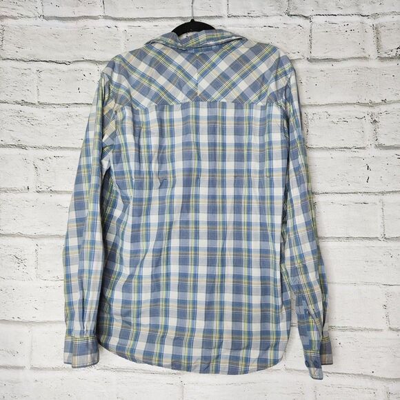 Columbia Insect Blocker Mens Blue Green Plaid Long-Sleeved Button-Up Shirt Sz M - Picture 2 of 11